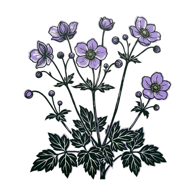 Japanese anemone, drawn