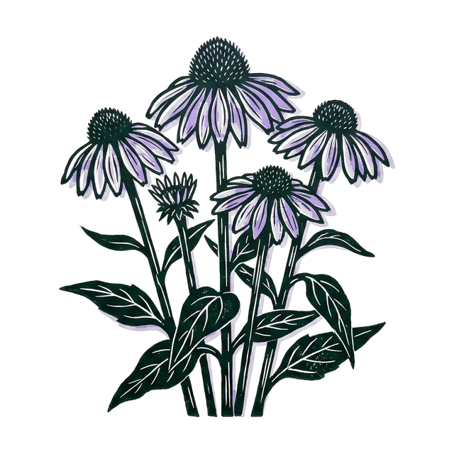 Purple coneflower, drawn